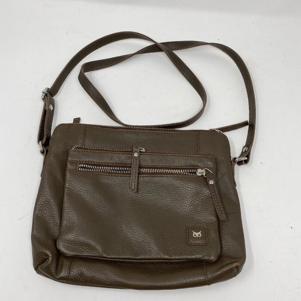 Wise Owl Dark Brown Real Leather Crossbody Handbag